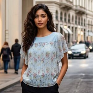 Romantic spring blue sheer top